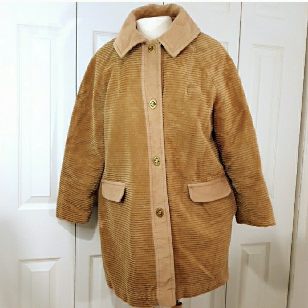 Vintage Amco Tan Wide Whale Corduroy Coat With Sherpa Lined Warm Size M/L - Picture 2 of 13